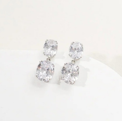 Engagement Occasion Prong White Oval Cubic Zircon 18K Gold Plated Brass Drop Earrings