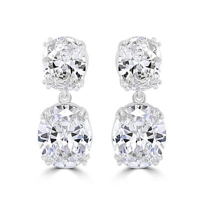 Engagement Occasion Prong White Oval Cubic Zircon 18K Gold Plated Brass Drop Earrings