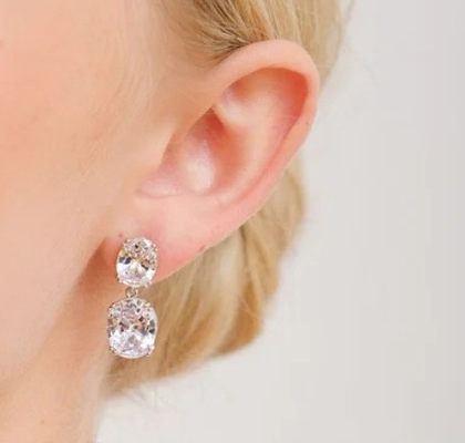Engagement Occasion Prong White Oval Cubic Zircon 18K Gold Plated Brass Drop Earrings