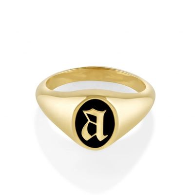 925 Sterling Silver 18K Gold Enamel Initial Signet Ring Third Party Appraisal Certificate