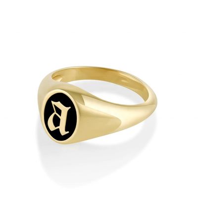 925 Sterling Silver 18K Gold Enamel Initial Signet Ring Third Party Appraisal Certificate