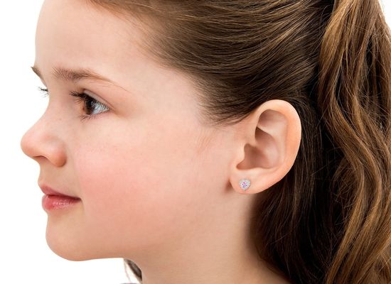 बच्चों के बढ़िया आभूषणों के लिए 925 स्टर्लिंग सिल्वर हार्ट शेप पिंक और व्हाइट CZ स्टड इयररिंग्स, पावे सेटिंग के साथ