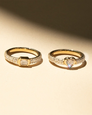 14K Gold Double Row Pave Diamond Heart-Shaped Engagement Ring Size 5-10 with AAA CZ Stone