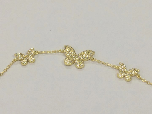14K स्वर्ण त्रिगुट तितली चेन कंगन स्पष्ट CZ चांदी चेन कंगन 925