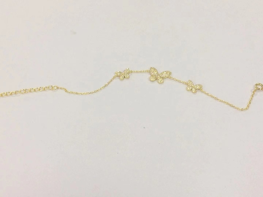 14K स्वर्ण त्रिगुट तितली चेन कंगन स्पष्ट CZ चांदी चेन कंगन 925