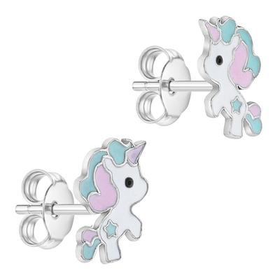 Wholesales White Enamel Unicorn Fantasy 925 Silver Earrings Girls' Enamel Colors White