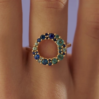 18K गोल्ड बुलबुला बहु रंग नीलम घन Zircon 925 स्टर्लिंग चांदी महिला की अंगूठी