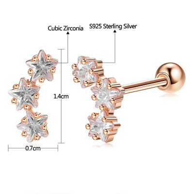 18K स्वर्ण 925 स्टर्लिंग सिल्वर स्टार क्यूबिक Zirconia Stud बालियां महिलाओं के लिए सहायक उपकरण