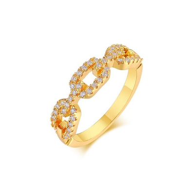 925 स्टर्लिंग सिल्वर कर्ब लिंक चेन रिंग 18K महिला घन Zirconia रिंग