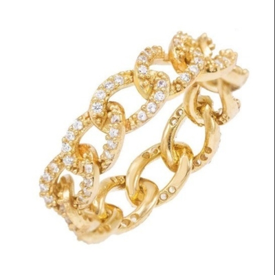 925 स्टर्लिंग सिल्वर Eternity Link Chain Band Women Rings ZIRCON के साथ क्लासिक क्यूबा स्टाइल