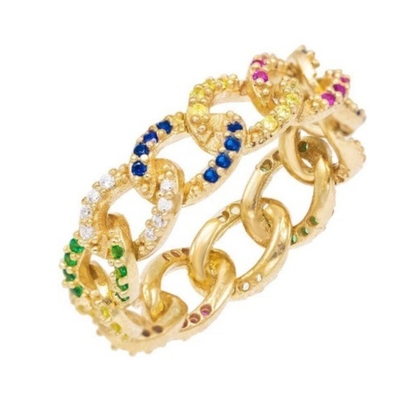 925 स्टर्लिंग सिल्वर Eternity Link Chain Band Women Rings ZIRCON के साथ क्लासिक क्यूबा स्टाइल
