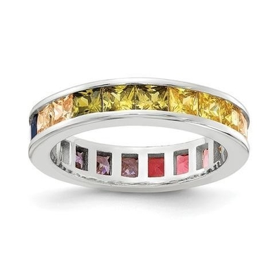 रंगीन घन Zircon Eternity शादी की अंगूठी महिला के लिए 925 चांदी पर्यावरण के अनुकूल