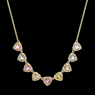 स्वर्णमणि हस्तनिर्मित हृदय के आकार का नीलमणि और घन जिरकोनिया स्ट्रैंड हार महिलाओं के लिए सुरुचिपूर्ण पार्टी गहने