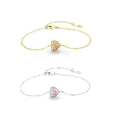 महिलाओं के लिए ज़िरकॉन के साथ 925 स्टर्लिंग सिल्वर हार्ट ब्रेसलेट