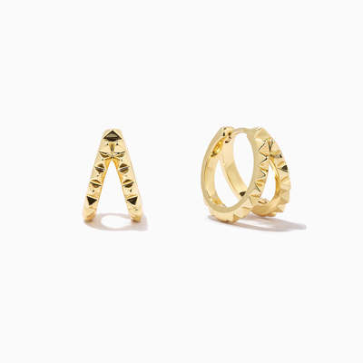 अनोखा 18K सोना पिरामिड 925 स्टर्लिंग चांदी डबल Huggies बालियां Chunky जलरोधक गहने