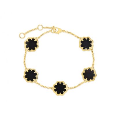 18K Gold Plated 925 Sterling Silver Flower Shaped Mother of Pearl Bracelet with 6.5" Length