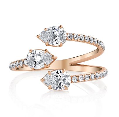 18K Gold Plated Three Stone Prong Pearl Adjustable Ring in 925 Sterling Silver