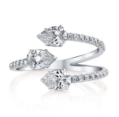 18K Gold Plated Three Stone Prong Pearl Adjustable Ring in 925 Sterling Silver