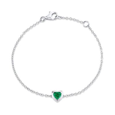 Handmade 14K Gold Plated Emerald Gemstone 925 Sterling Silver Heart Bracelet for Women