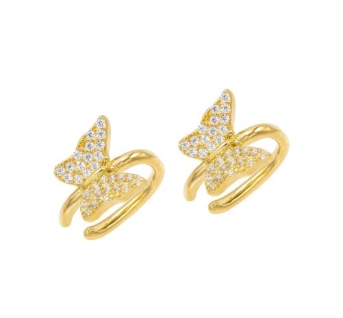 18K सोने से ढकी हुई तितली की बालियां Micron Pave White CZ फैशनेबल महिला आभूषण के साथ