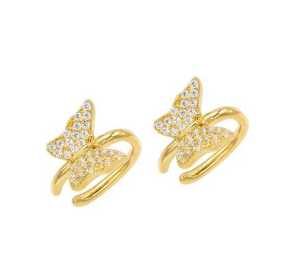 18K सोने से ढकी हुई तितली की बालियां Micron Pave White CZ फैशनेबल महिला आभूषण के साथ