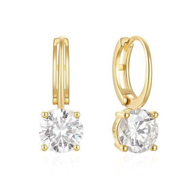 925 स्टर्लिंग चांदी 18K स्वर्ण चढ़ाना सोलिटेयर सफेद घन Zircon Huggies झुमके