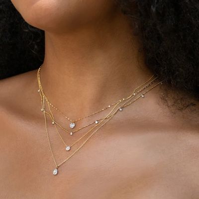 क्लासिक स्टाइल डिजाइन में लड़कियों के लिए डिस्क के आकार का छोटा 18K गोल्ड प्लेटेड CZ डायमंड हार