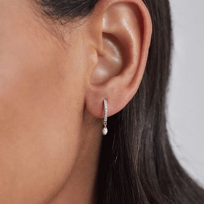 सगाई के अवसर के लिए 925 स्टर्लिंग सिल्वर मार्किस कट ज़िरकॉन ड्रॉप हूप इयररिंग्स, 12 मिमी हूप व्यास और 2 मिमी मोटाई के साथ