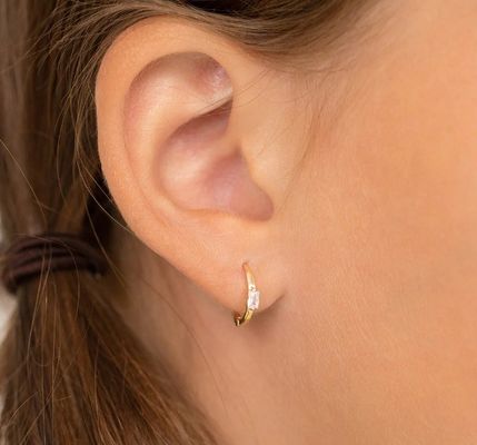 14K गोल्ड प्लेटेड 10mm बैगुएट कट पिंक क्यूबिक ज़िरकोन बच्चों के हुप इयररिंग्स, 50PRS MOQ के साथ