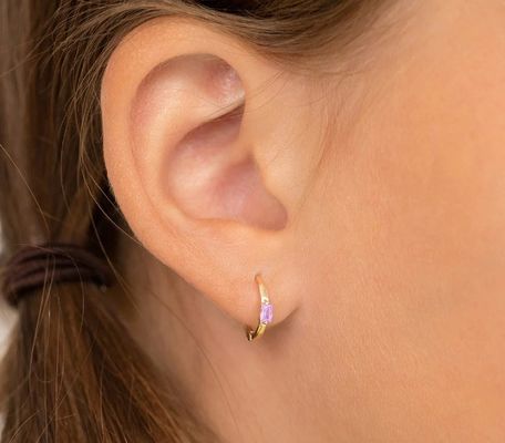 14K गोल्ड प्लेटेड 10mm बैगुएट कट पिंक क्यूबिक ज़िरकोन बच्चों के हुप इयररिंग्स, 50PRS MOQ के साथ