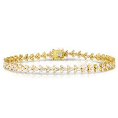 डिजाइनर 18K गोल्ड 925 स्टर्लिंग सिल्वर फूल आकर्षण महिला ज़िरकोन के साथ टेनिस कंगन