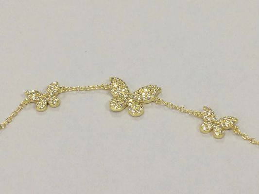 14K स्वर्ण त्रिगुट तितली चेन कंगन स्पष्ट CZ चांदी चेन कंगन 925