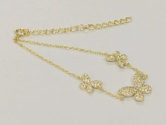 14K स्वर्ण त्रिगुट तितली चेन कंगन स्पष्ट CZ चांदी चेन कंगन 925