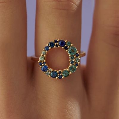 18K गोल्ड बुलबुला बहु रंग नीलम घन Zircon 925 स्टर्लिंग चांदी महिला की अंगूठी