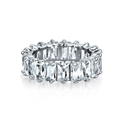 स्पष्ट पन्ना कट CZ अनंत शादी की अंगूठी 925 चांदी अनंत शादी की अंगूठी