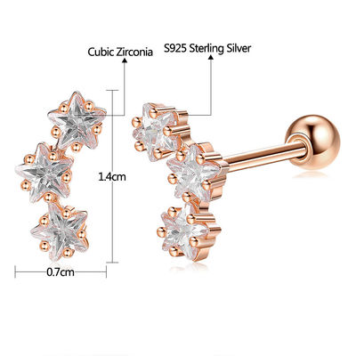 18K स्वर्ण 925 स्टर्लिंग सिल्वर स्टार क्यूबिक Zirconia Stud बालियां महिलाओं के लिए सहायक उपकरण