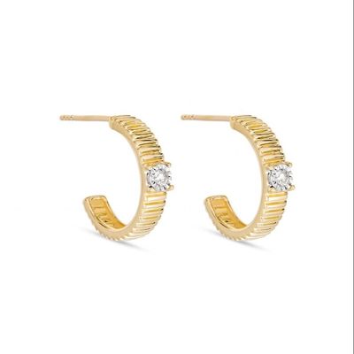 महिला घन Zirconia हीरा हुप झुमके पीतल गोल शानदार कट
