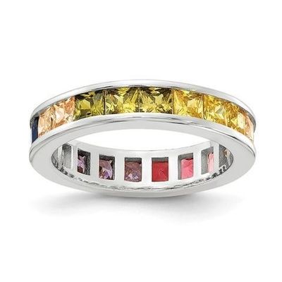 रंगीन घन Zircon Eternity शादी की अंगूठी महिला के लिए 925 चांदी पर्यावरण के अनुकूल