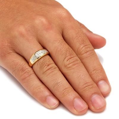 चांदी / पीतल पुरुषों के प्रोंग सेट हीरा शादी की अंगूठी 18k सोने के साथ Pave हीरे के साथ चढ़ाना