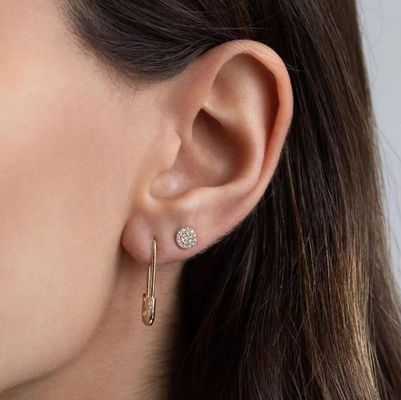 925 Sterling Silver Paperclip Hoop Earrings with Pave Zircon and Safety Pin Design for Women