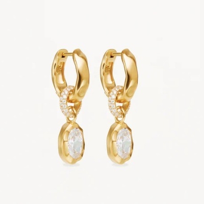 Gold Plated Oval Cut Cubic Zircon Brass Fashion Earrings for Women Versatile and Chic