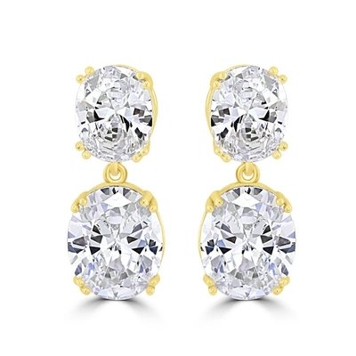 Engagement Occasion Prong White Oval Cubic Zircon 18K Gold Plated Brass Drop Earrings